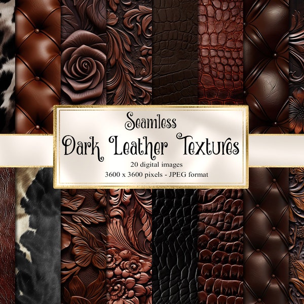 Dark Leather Textures, seamless leather textures digital paper, printable digital paper, commercial use instant download