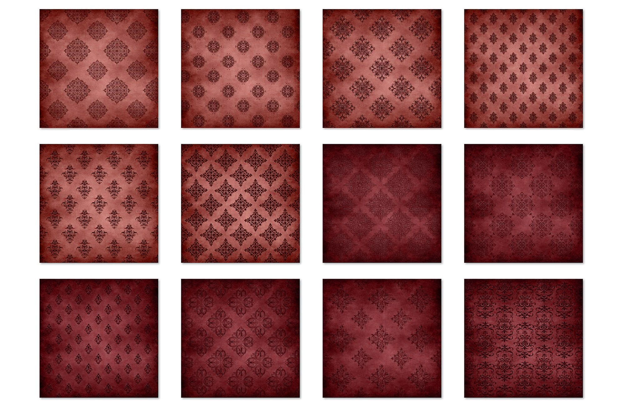 Red Gothic Damask Digital Paper – Vintage Grunge Textures (digital ...