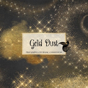 Gold Dust Clipart, Gold Glitter Clip Art, pixie dust, fairy dust glitter sparkle png files, gold dust overlays, gold star night sky download