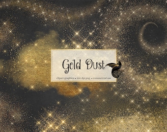 Gold Dust Clipart, Gold Glitter Clip Art, pixie dust, fairy dust glitter sparkle png files, gold dust overlays, gold star night sky download