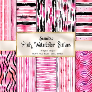 Pink Watercolor Stripes Digital Paper, seamless printable textures printable scrapbook paper