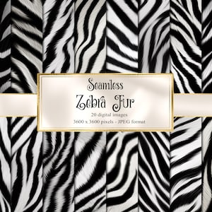 Zebra Fur Digital Paper, papier numérique de textures de rayures zébrées en fausse fourrure sans couture, téléchargement instantané à usage commercial