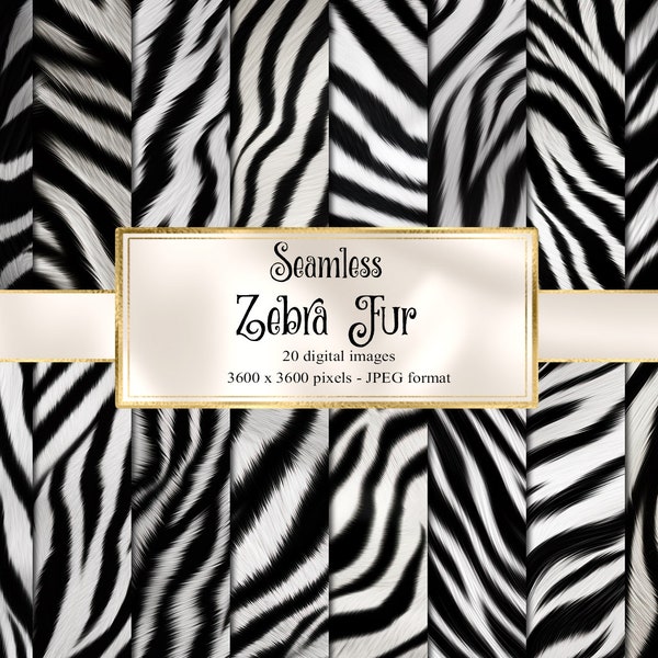 Zebra Fur Digital Paper, seamless faux fur zebra stripes textures digital paper, commercial use instant download