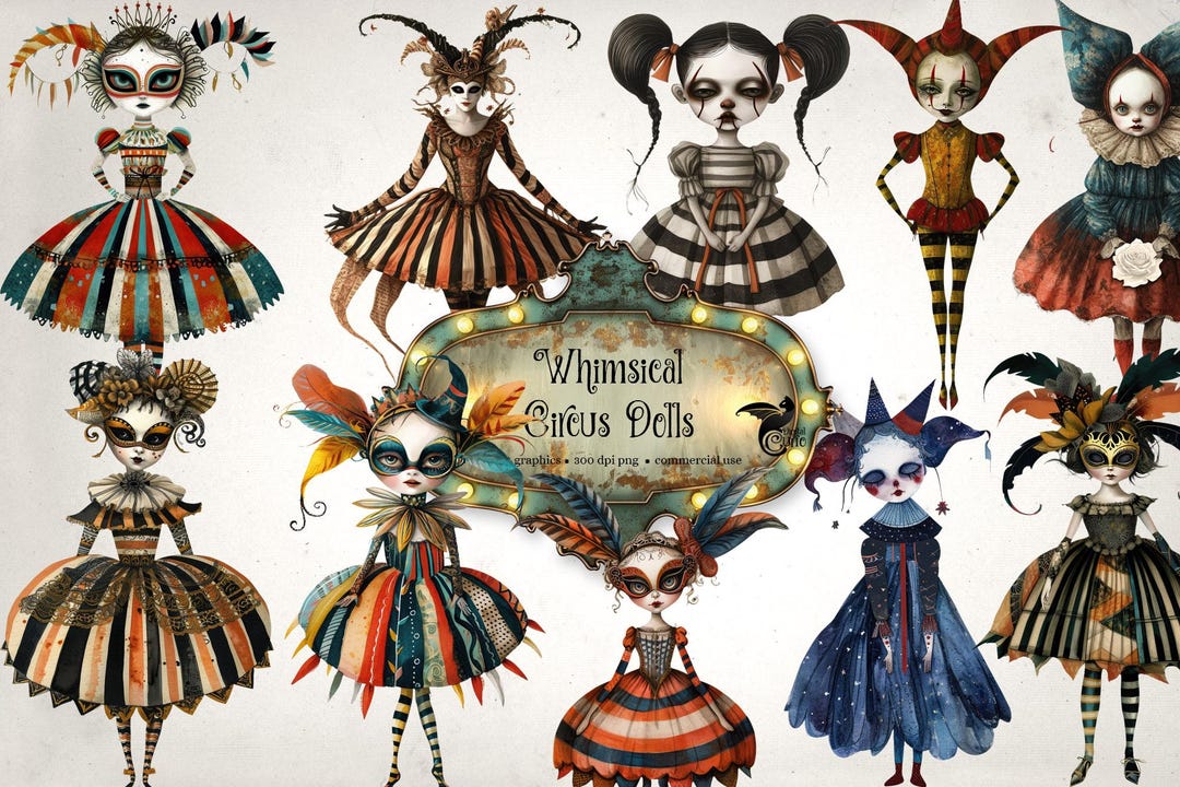 Whimsical Circus Dolls Clipart – Carnival PNG Graphics (commercial Use ...
