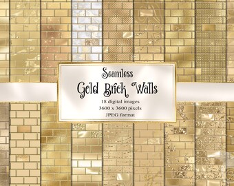 Gold Ziegelstein Digitales Papier - Glitzerfolie Nahtlose Hintergründe (Digitaler Download)