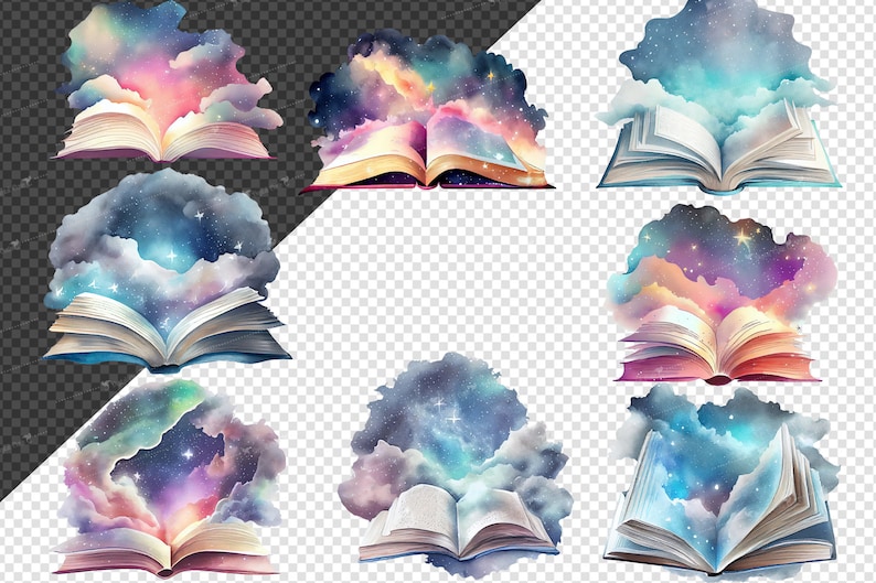 Watercolor Book of Life Clipart Galaxy Heaven Books in PNG - Etsy