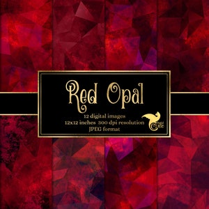 May include: Red Opal digital paper pack with 12 images in a red, pink, and purple geometric pattern. Each image is 12x12 inches and 300 dpi resolution in JPEG format.