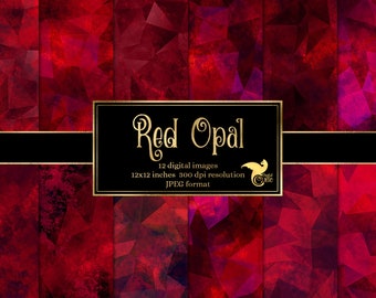 May include: Red Opal digital paper pack with 12 images in a red, pink, and purple geometric pattern. Each image is 12x12 inches and 300 dpi resolution in JPEG format.