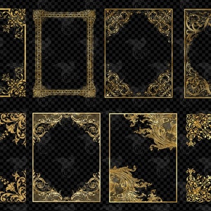 Old Gold Book Frames Clipart vintage antique ornamental corner border clip art, png commercial use instant download 画像 2