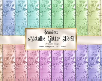 Glitter Floral Digital Paper, Shimmer Texture, Scrapbook (Digital Download)