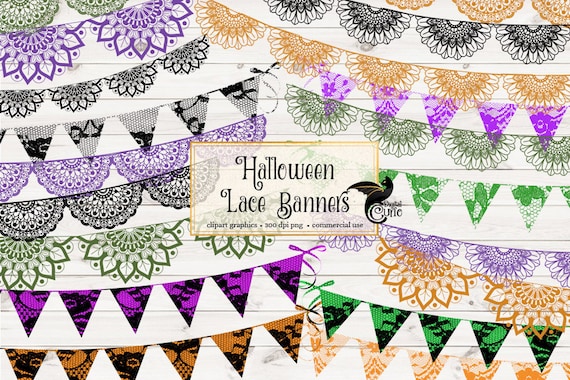 Halloween Lace Banners Clipart Halloween Clip Art Bunting Etsy