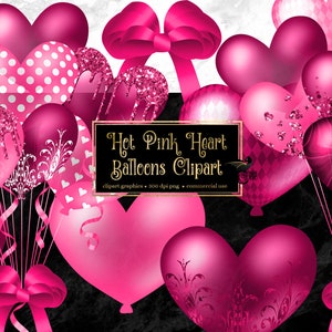 Hot Pink Heart Balloons Clipart - digitale Clip-Art-Grafiken für Party-Einladungen und kommerzielle Nutzungsdesigns