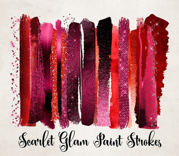 Scarlet Glam Paint Strokes clipart red watercolor glitter | Etsy