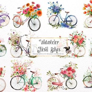 Aquarell Blumen Fahrrad Clipart - Frühling Blumen Aquarell PNG format sofortiger Download für kommerzielle Nutzung