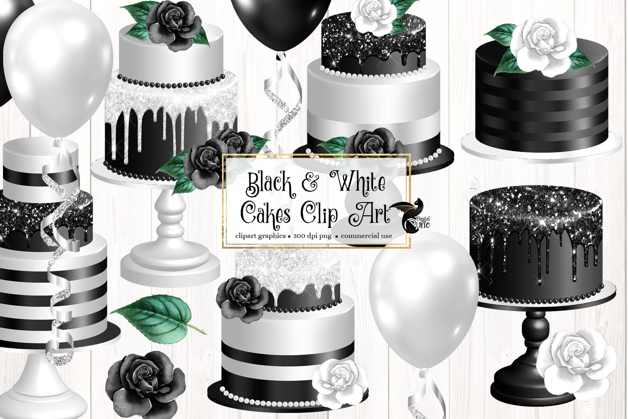 Décoration pour gâteau Happy Birthday argenté - Black & White