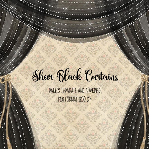 Sheer Black Curtains Clipart, rideaux de diamant, rideaux de scène d'étincelle de diamant, rideaux de théâtre pour les invitations, autocollants de planificateur, fichier PNG