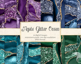 Glitter Agate Geode Digital Paper – Ocean Textures (Digital Download)