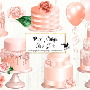 Peach Cakes Clipart, prinses verjaardag en baby shower cake clip art instant download voor commercieel gebruik