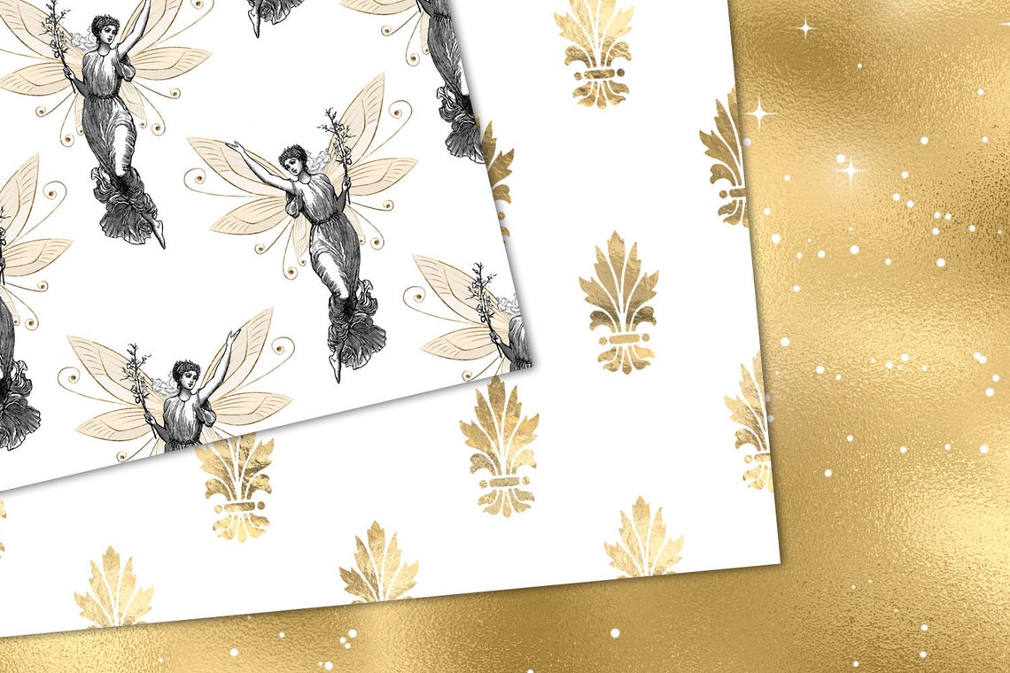 White and Gold Fairy Digital Paper Seamless Textures With - Etsy