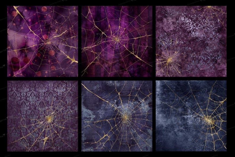 Gothic Gold Spider Web Digital Paper, Halloween Textures (digital ...