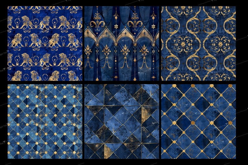 Vintage Circus Digital Paper, Blue and Gold Textures (digital Download ...