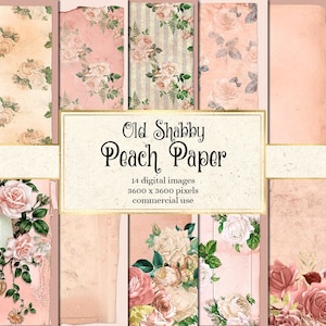 Tekstury papieru Old Shabby Peach Paper, rustykalne, rustykalne, kwiatowe tła do druku, papier do scrapbookingu, natychmiastowe pobranie do użytku komercyjnego