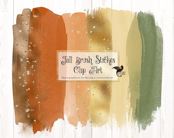 Fall Brush Strokes Clipart, Autumn Watercolor Textures (Digital PNG)