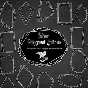 Silber Polygonale Rahmen Clipart, geometrische Silberfolie Rahmen Clip Art Grafiken sofortigen Download kommerzielle Nutzung