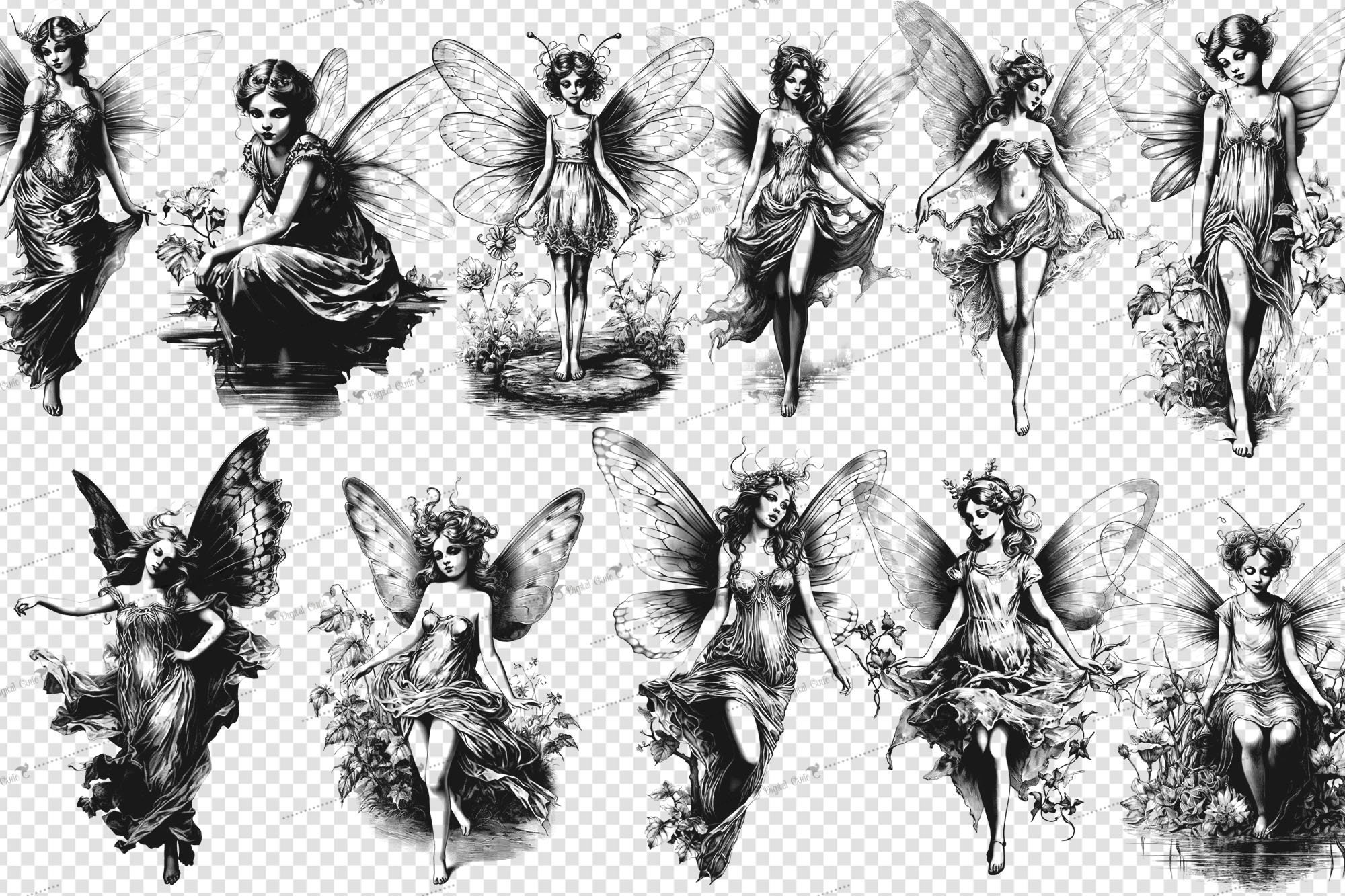 Vintage Fairy Clipart – Fantasy Graphics for Junk Journals (PNG ...