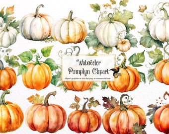 Watercolor Pumpkin Clipart - autumn watercolor in PNG format instant download for commercial use
