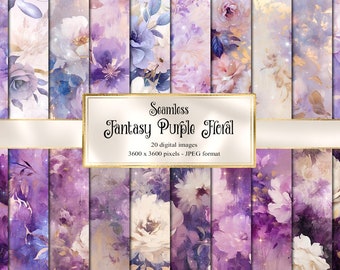 Fantasy Purple Floral Digital Paper, seamless flower printable oil paint textures printable scrapbook paper