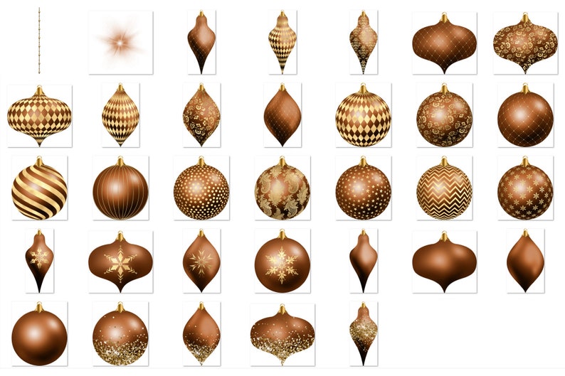 Bronze and Gold Christmas Ornaments Clipart digital glitter Christmas ball ornament clip art in png format for commercial use