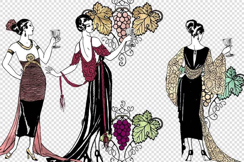 Wine Ladies Clipart French wine clip art graphics with Etsy