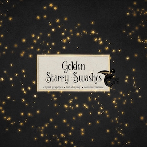 Golden Starry Sierletters PNG Clipart, gouden ster illustraties, gloeiende maan en sterren nachtelijke hemel foto overlays, fotografie digitale instant download