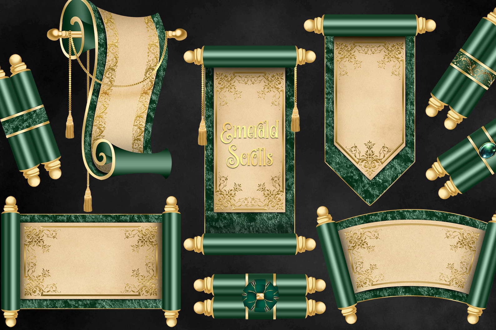Emerald Scrolls Clipart Digital Tapestry Clip Art for Magic Etsy