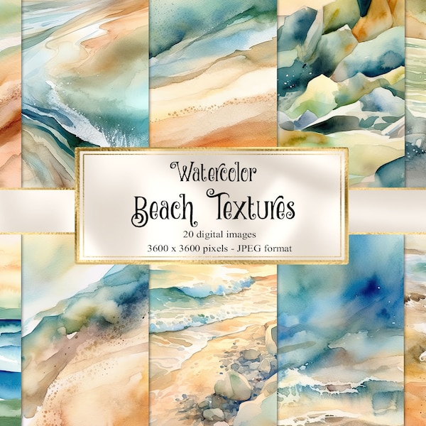 Watercolor Beach Textures Digital Paper - watercolor printable instant download printable scrapbook paper for commercial use