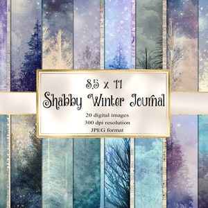 Shabby Winter Journal Digital Paper Pack, Scrapbook Paper, Junk Journal, Digital Paper, Decorative Paper, Printable Paper