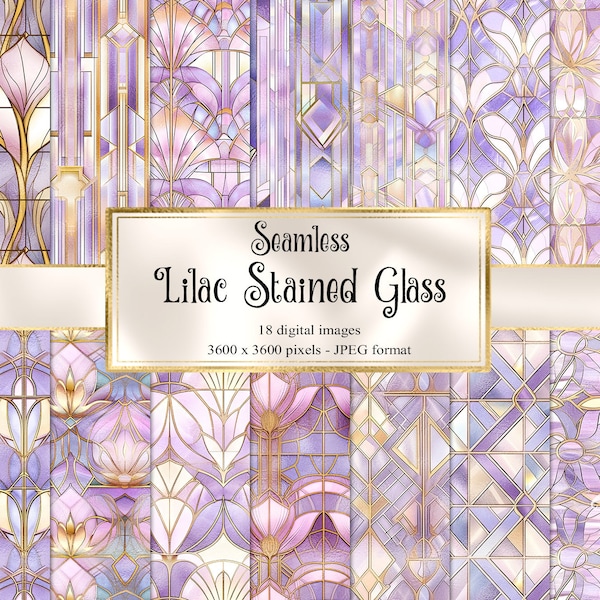 Lilac Purple Stained Glass Digital Paper, seamless printable textures printable scrapbook paper
