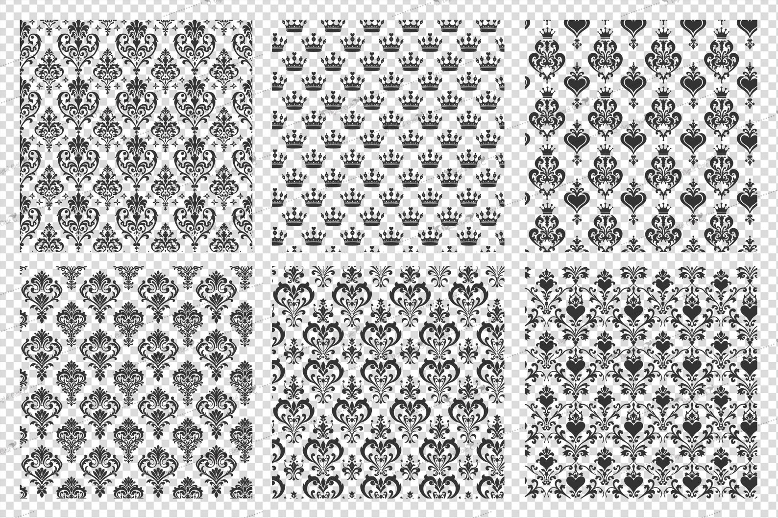 Heart Damask Pattern Overlays - Seamless Valentine Hearts Patterns in ...