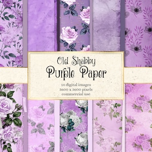 Old Shabby Purple Paper Textures, vintage rustic shabby flower paper backgrounds printable scrapbook paper instant download commercial use