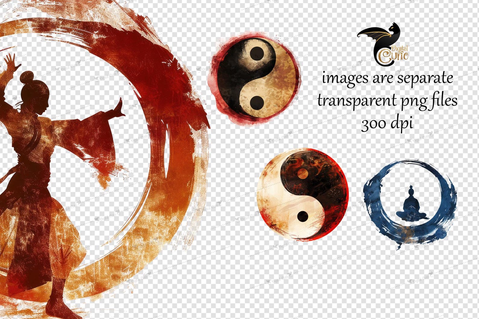 Qi Gong Clipart – Painted Chi Energy Graphics, Tai Chi PNG (digital ...