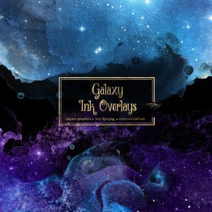 Galaxy Ink Overlays, digitale verf-overlays, aquarel texturen illustraties, transparante PNG digitale overlays clipart, commercieel gebruik