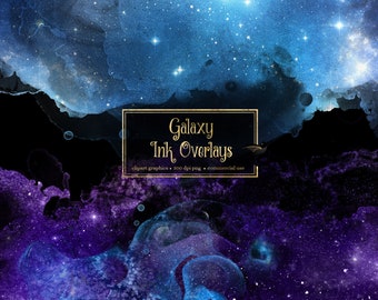 Galaxy Ink Overlays, Watercolor Textures, Transparent PNG Clipart (Digital Download)