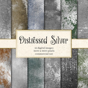 Distressed Silver Digital Paper, texture sgangherate, carta scrapbook vernice argento grunge, carta scrapbook stampabile texture invernali