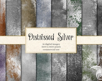 Distressed Silver Digital Paper, grungy textures, grunge silver paint scrapbook paper, winter textures printable scrapbook paper