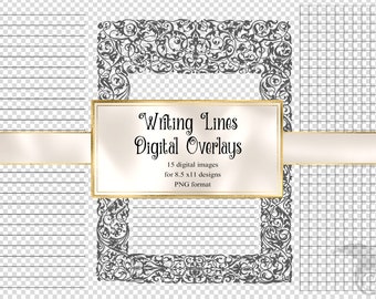 Writing Lines Overlays for digital journals - graph paper, writing paper and ledger paper lines with transparent backgrounds