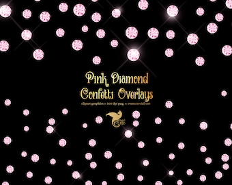 Pink Diamond Confetti Overlays, digital diamond clip art png rhinestone, gems, jewels, glam confetti photo overlays, digital download