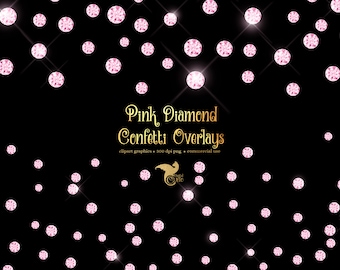 Pink Diamond Confetti Clipart Overlays, Glam Photo Overlays (Digital Download)