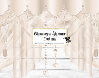 Champange Shimmer Curtains Clipart, digital curtain backdrop clip art graphics, stage curtains, theater drapes, curtain png overlays