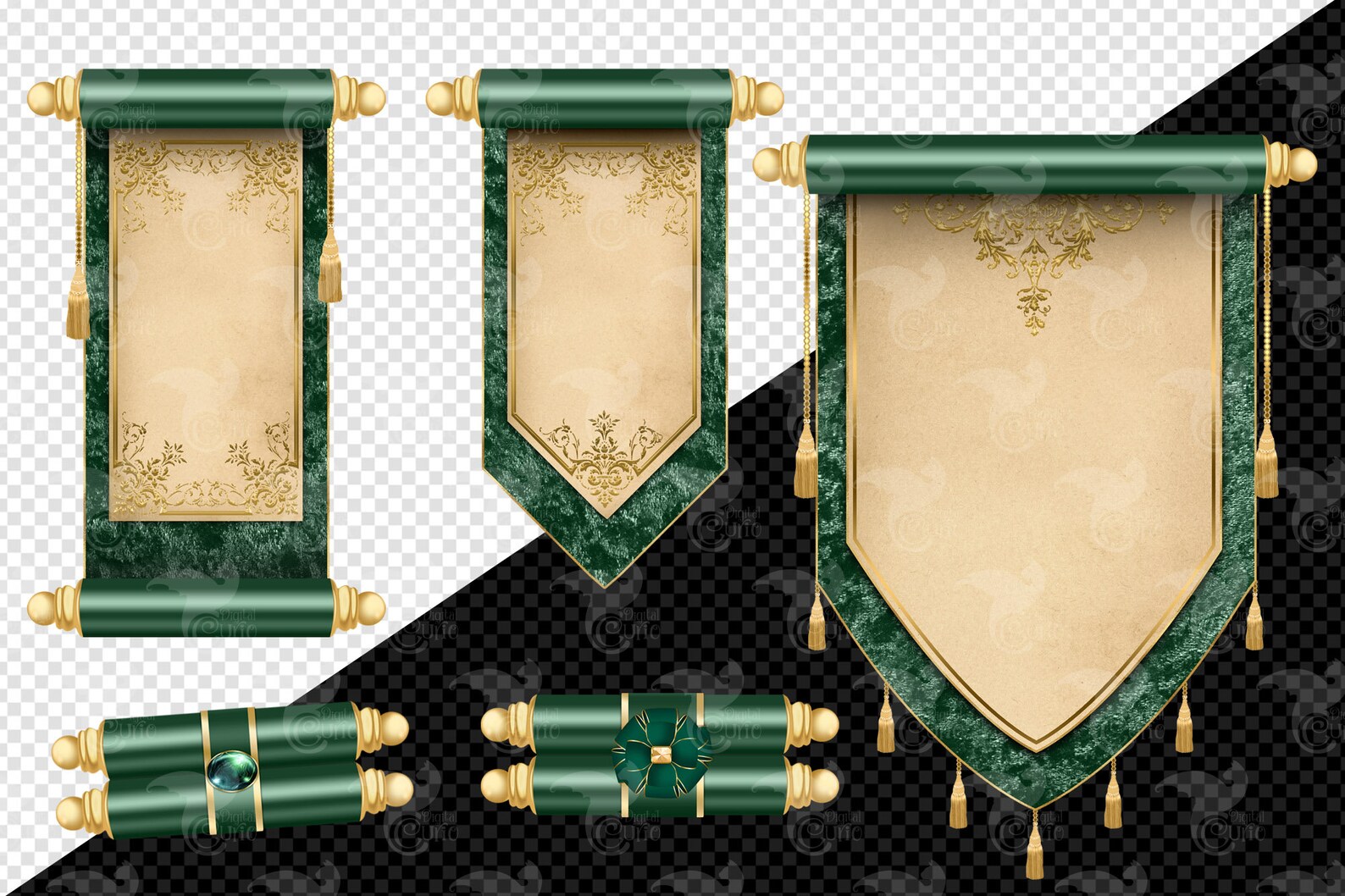 Emerald Scrolls Clipart Digital Tapestry Clip Art for Magic Etsy